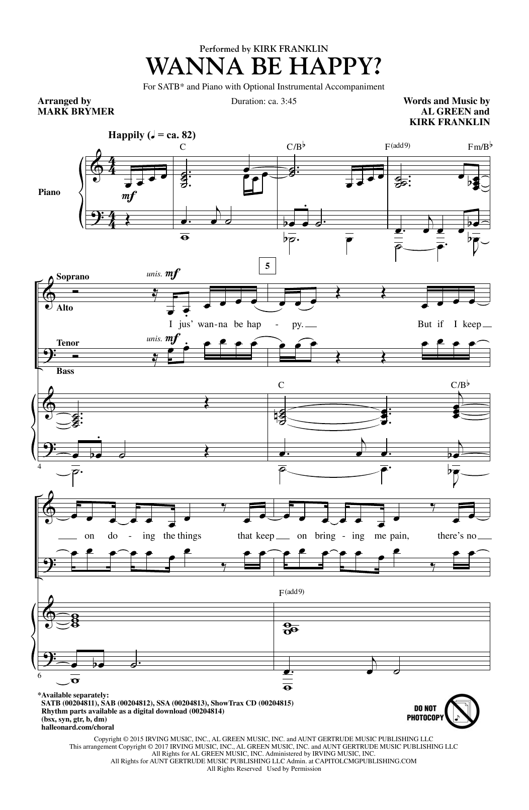 Mark Brymer Wanna Be Happy? sheet music notes and chords arranged for SATB Choir