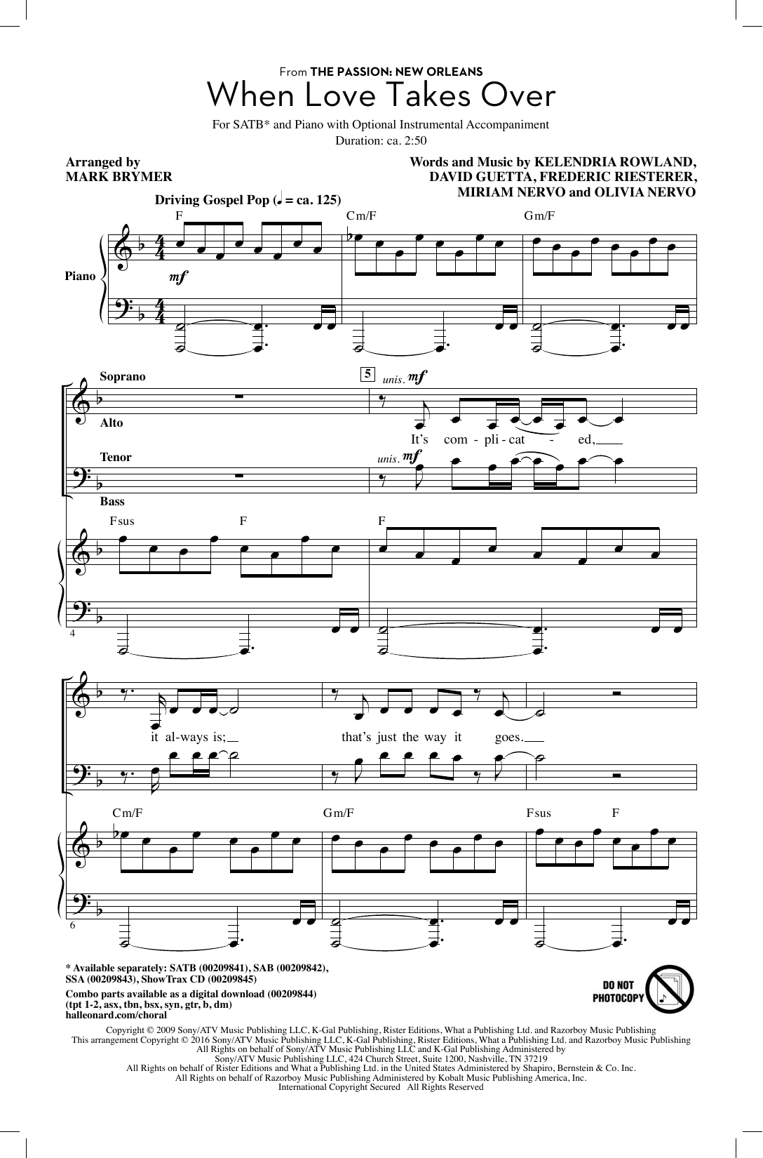 Mark Brymer When Love Takes Over sheet music notes and chords arranged for SATB Choir