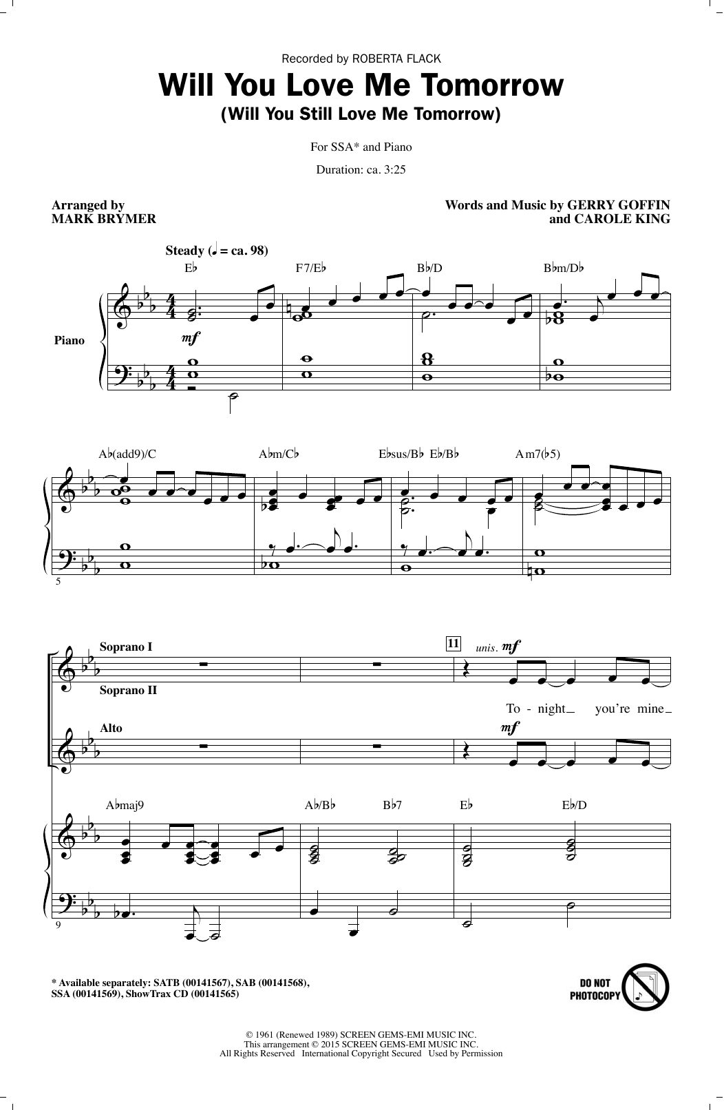 Mark Brymer Will You Love Me Tomorrow (Will You Still Love Me Tomorrow) sheet music notes and chords arranged for SAB Choir