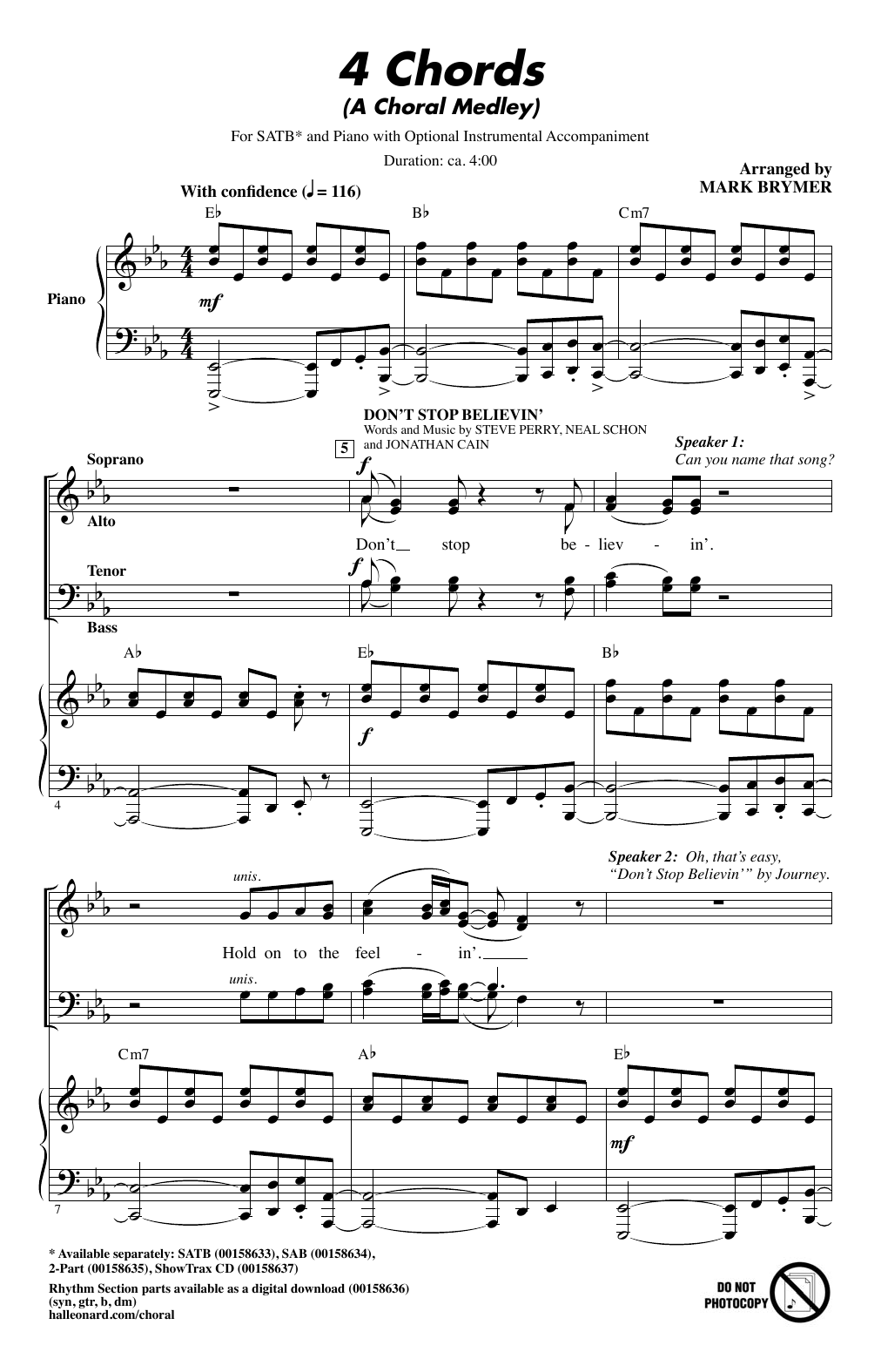 Mark Brymer 4 Chords (A Choral Medley) sheet music notes and chords arranged for SAB Choir