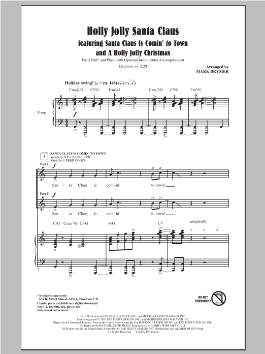 Mark Brymer A Holly Jolly Christmas sheet music notes and chords arranged for 3-Part Mixed Choir