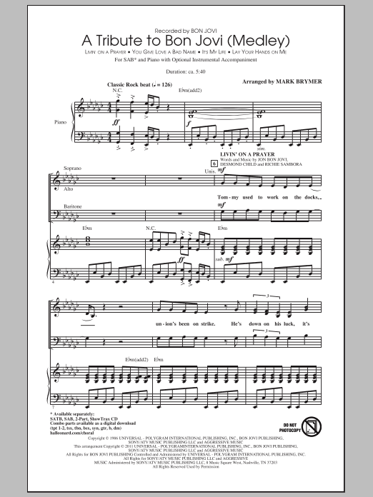 Mark Brymer A Tribute To Bon Jovi (Medley) sheet music notes and chords arranged for 2-Part Choir