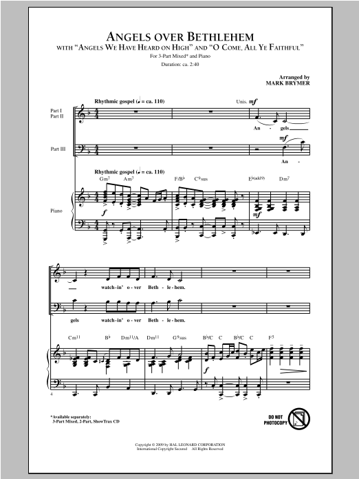 Mark Brymer Angels Over Bethlehem sheet music notes and chords arranged for 2-Part Choir