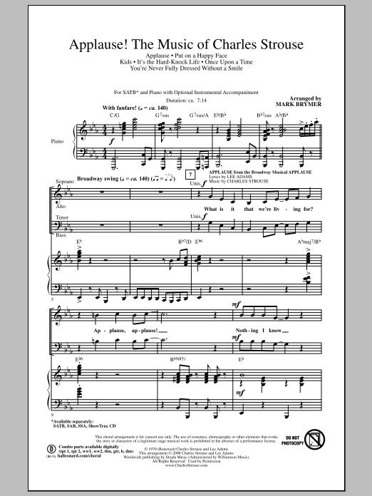 Mark Brymer Applause! - The Music of Charles Strouse sheet music notes and chords arranged for SSA Choir