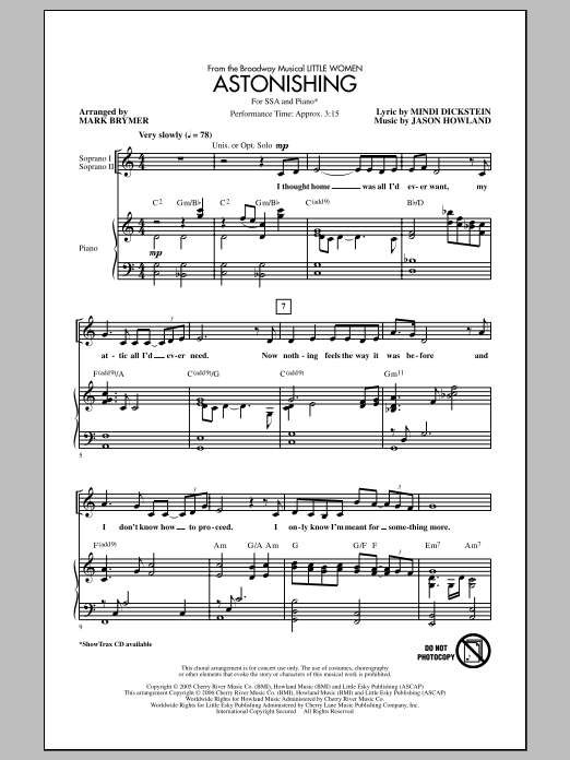 Mark Brymer Astonishing sheet music notes and chords arranged for SSA Choir