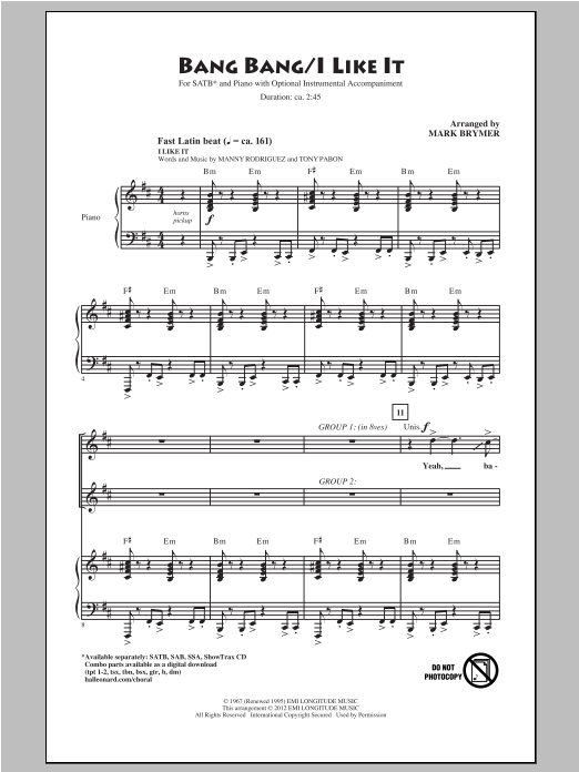 Mark Brymer Bang Bang sheet music notes and chords arranged for SSA Choir