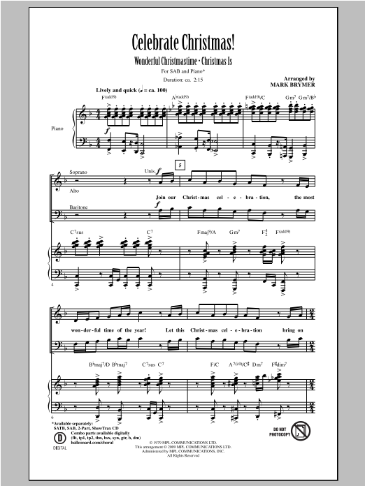 Mark Brymer Celebrate Christmas! (Medley) sheet music notes and chords arranged for 2-Part Choir