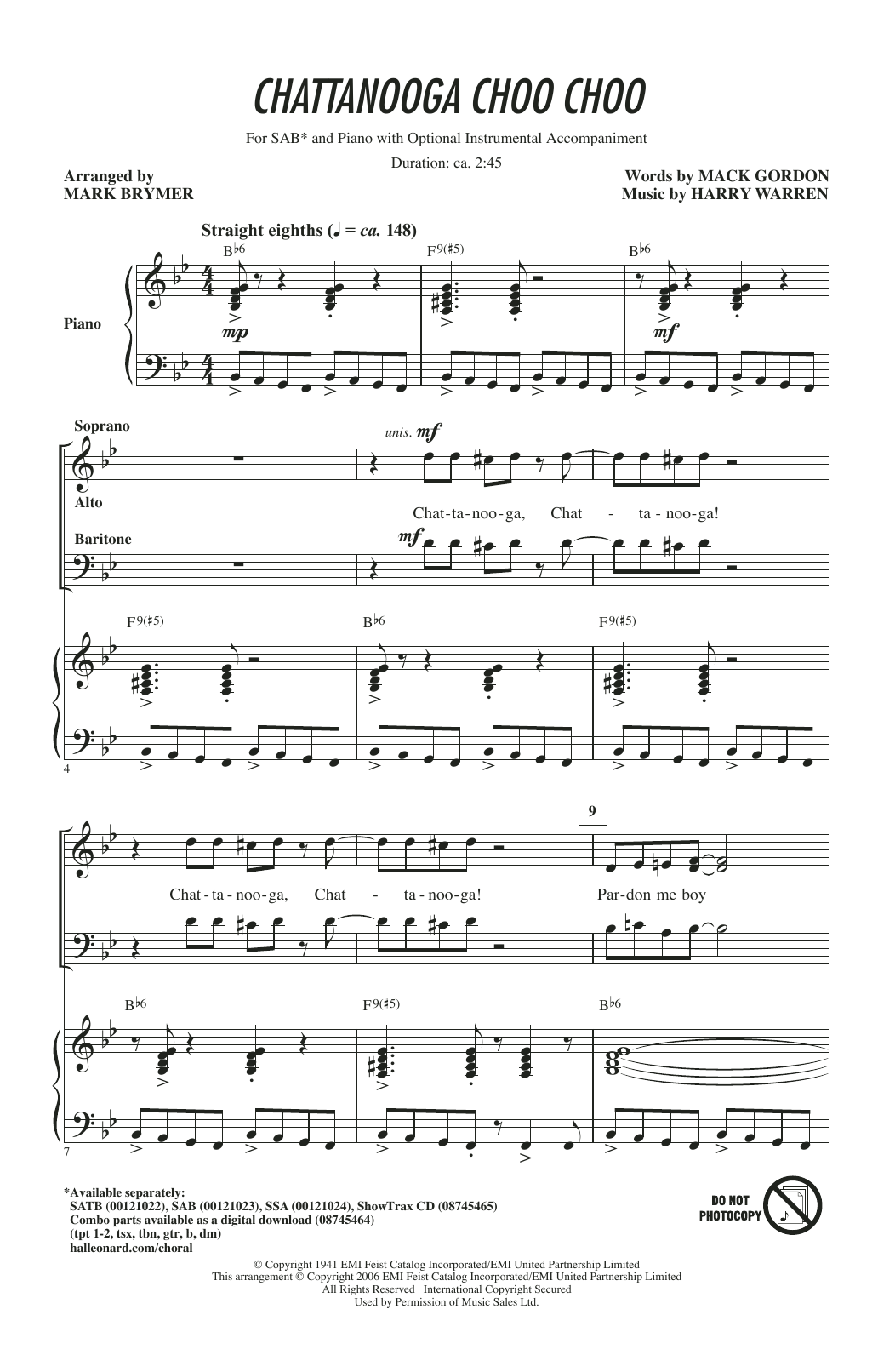 Mark Brymer Chattanooga Choo Choo sheet music notes and chords arranged for SATB Choir