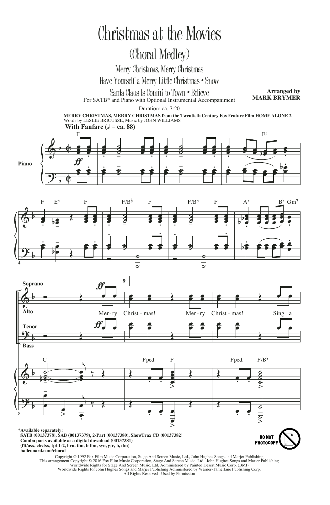 Mark Brymer Christmas At The Movies (Choral Medley) sheet music notes and chords arranged for SATB Choir