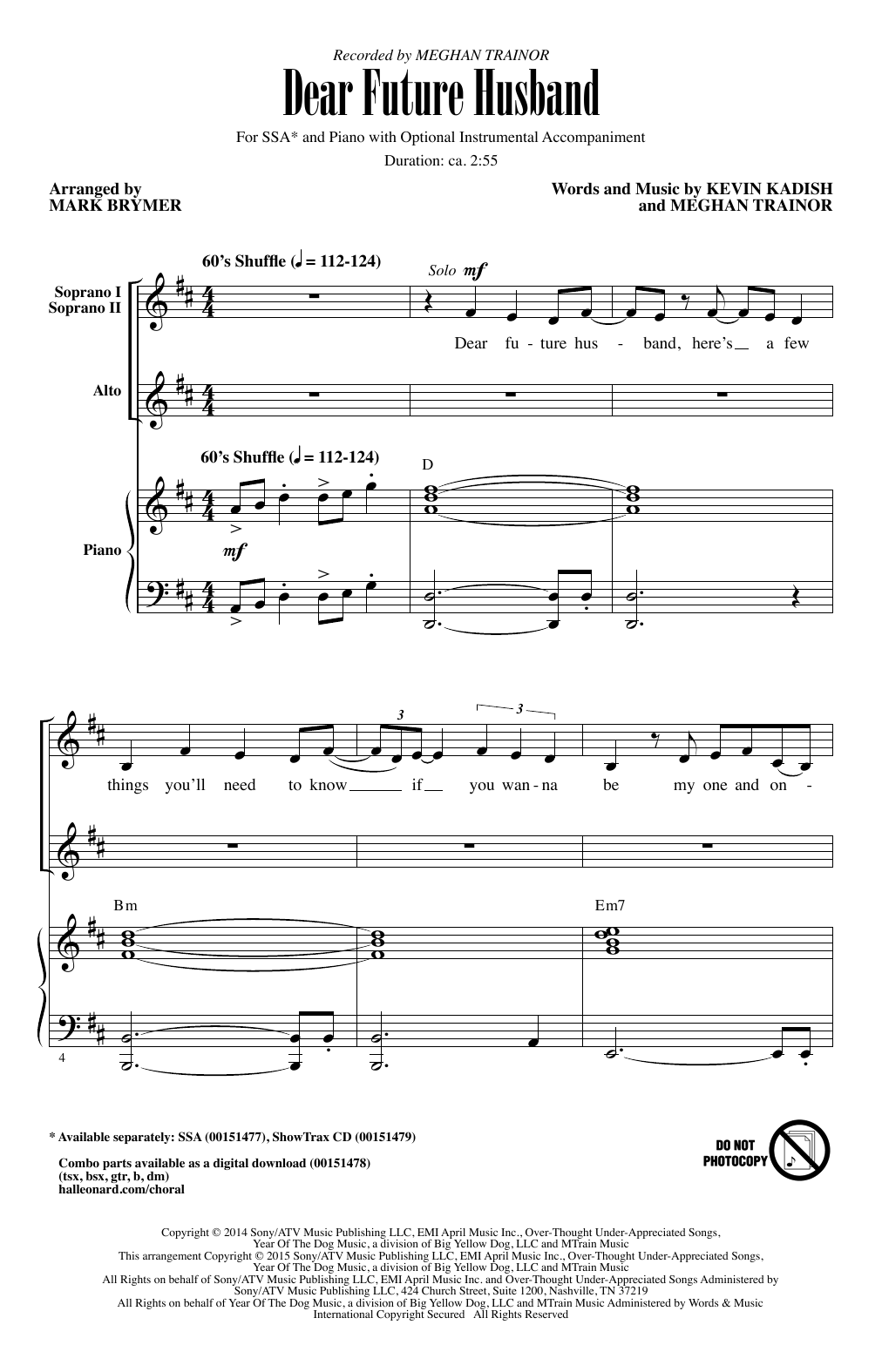 Mark Brymer Dear Future Husband sheet music notes and chords arranged for SSA Choir