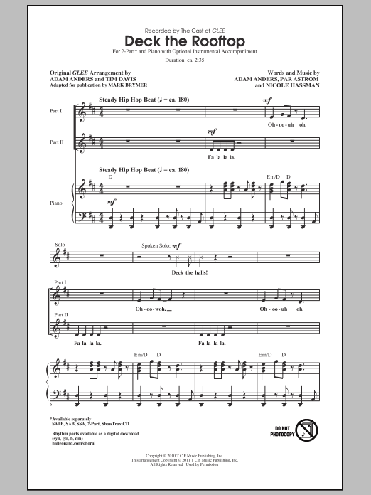 Mark Brymer Deck The Rooftop sheet music notes and chords arranged for 2-Part Choir