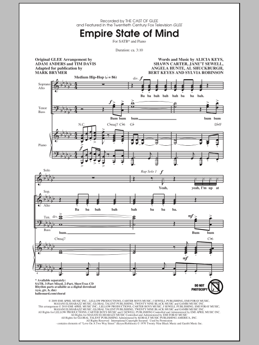 Mark Brymer Empire State Of Mind sheet music notes and chords arranged for SATB Choir