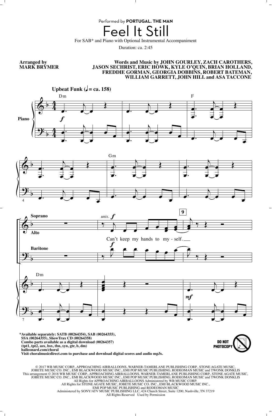Mark Brymer Feel It Still sheet music notes and chords arranged for SATB Choir