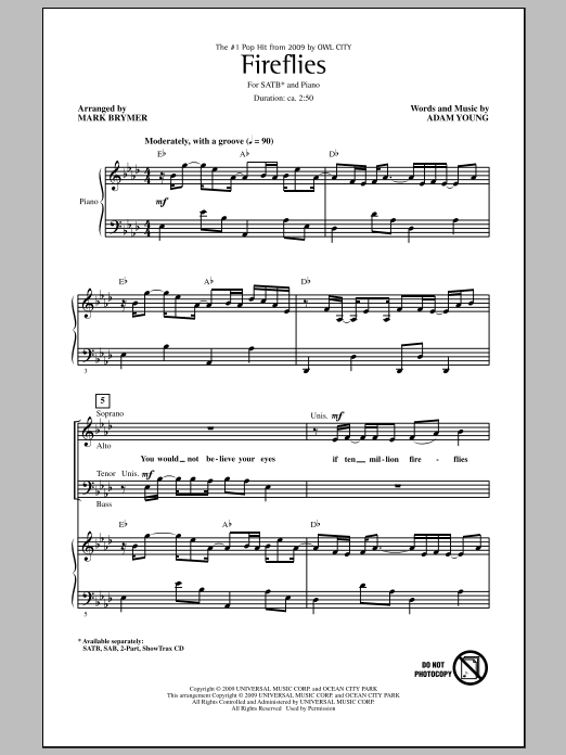 Mark Brymer Fireflies sheet music notes and chords arranged for SATB Choir