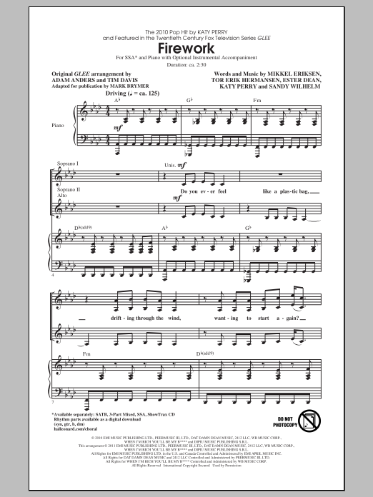 Mark Brymer Firework sheet music notes and chords arranged for 3-Part Mixed Choir