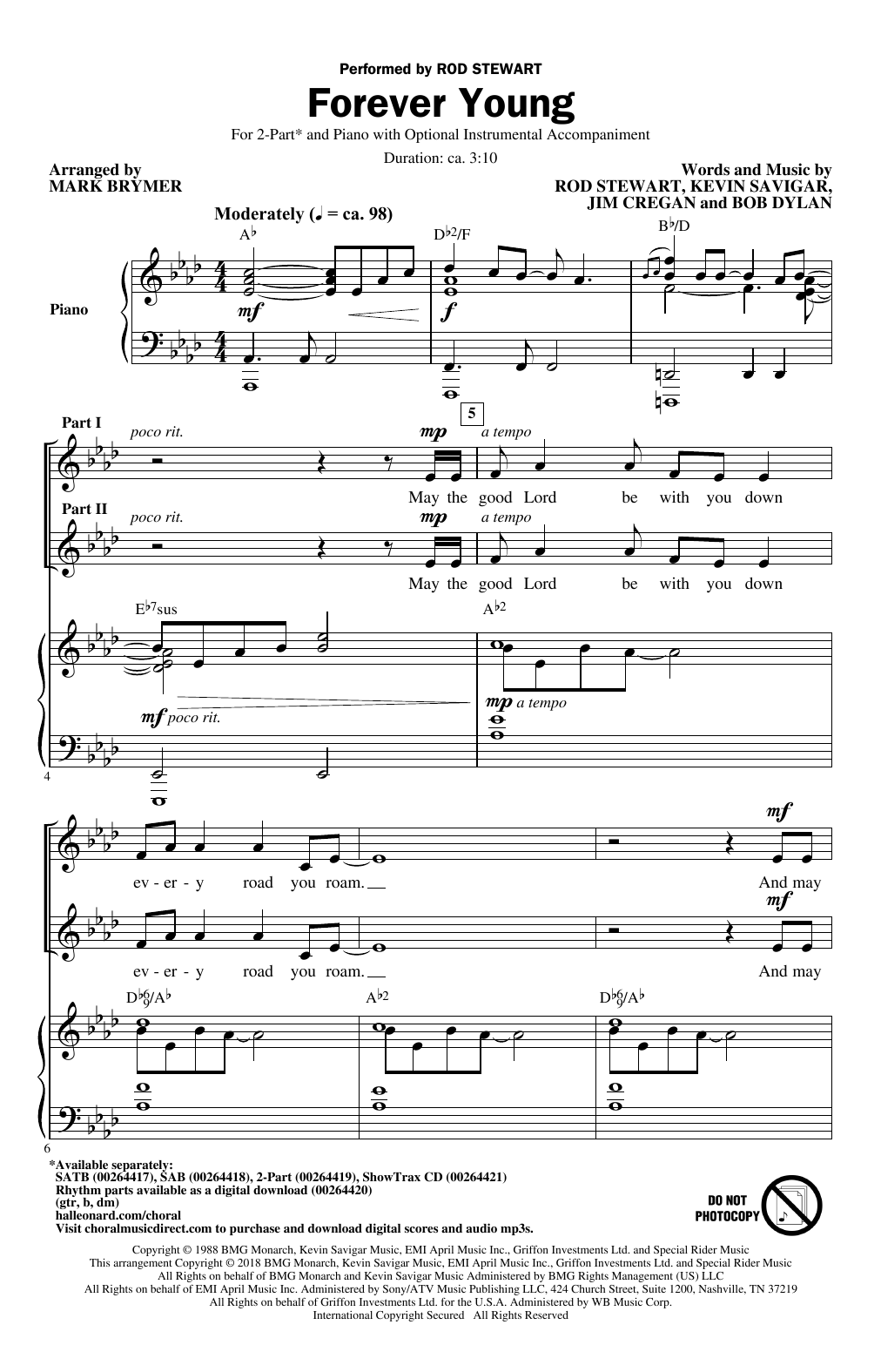 Mark Brymer Forever Young sheet music notes and chords arranged for SAB Choir
