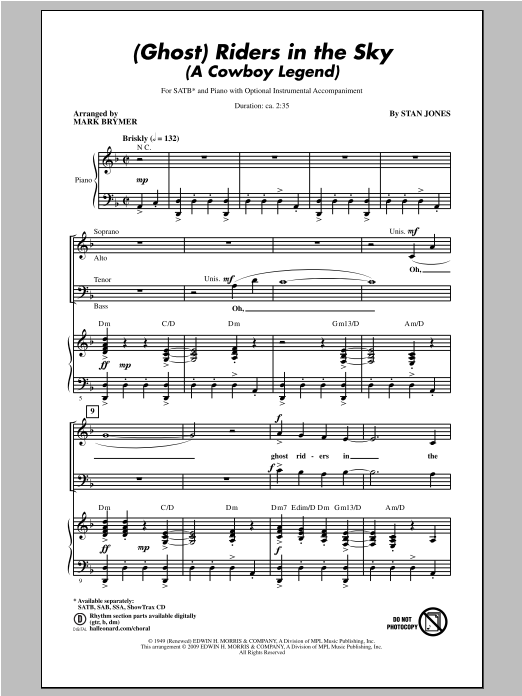 Mark Brymer (Ghost) Riders In The Sky (A Cowboy Legend) sheet music notes and chords arranged for SSA Choir