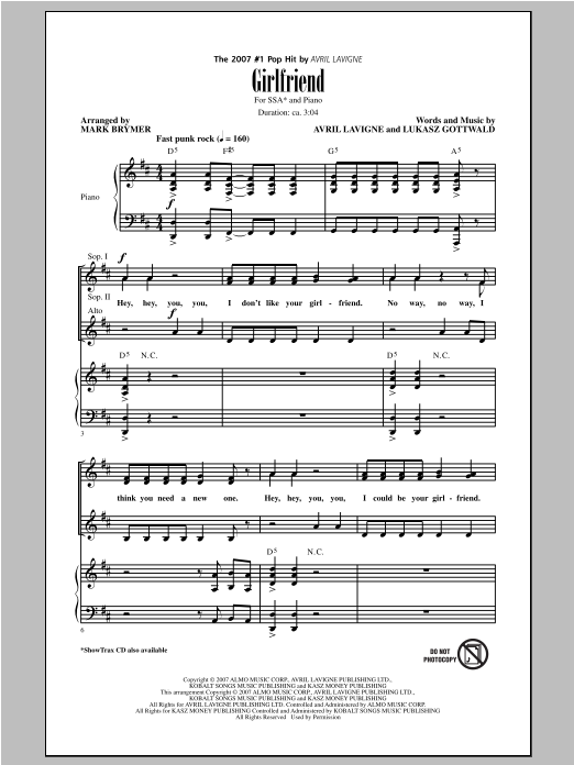 Mark Brymer Girlfriend sheet music notes and chords arranged for SSA Choir