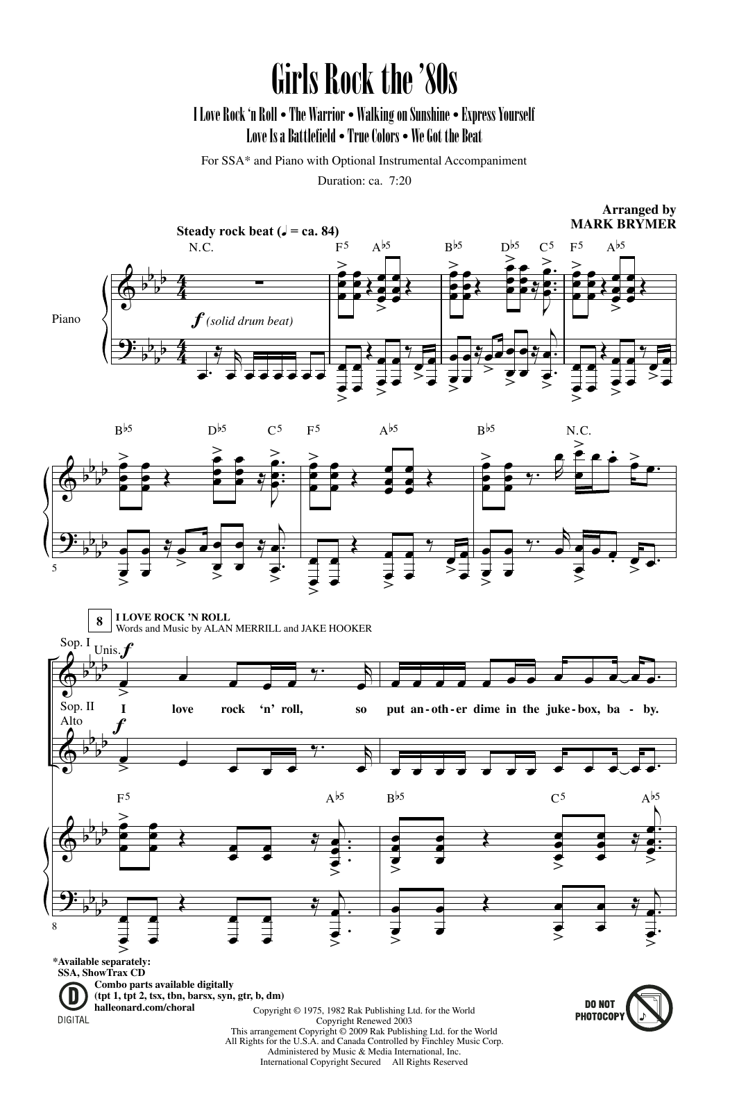 Mark Brymer Girls Rock The '80s (Medley) sheet music notes and chords arranged for SSA Choir