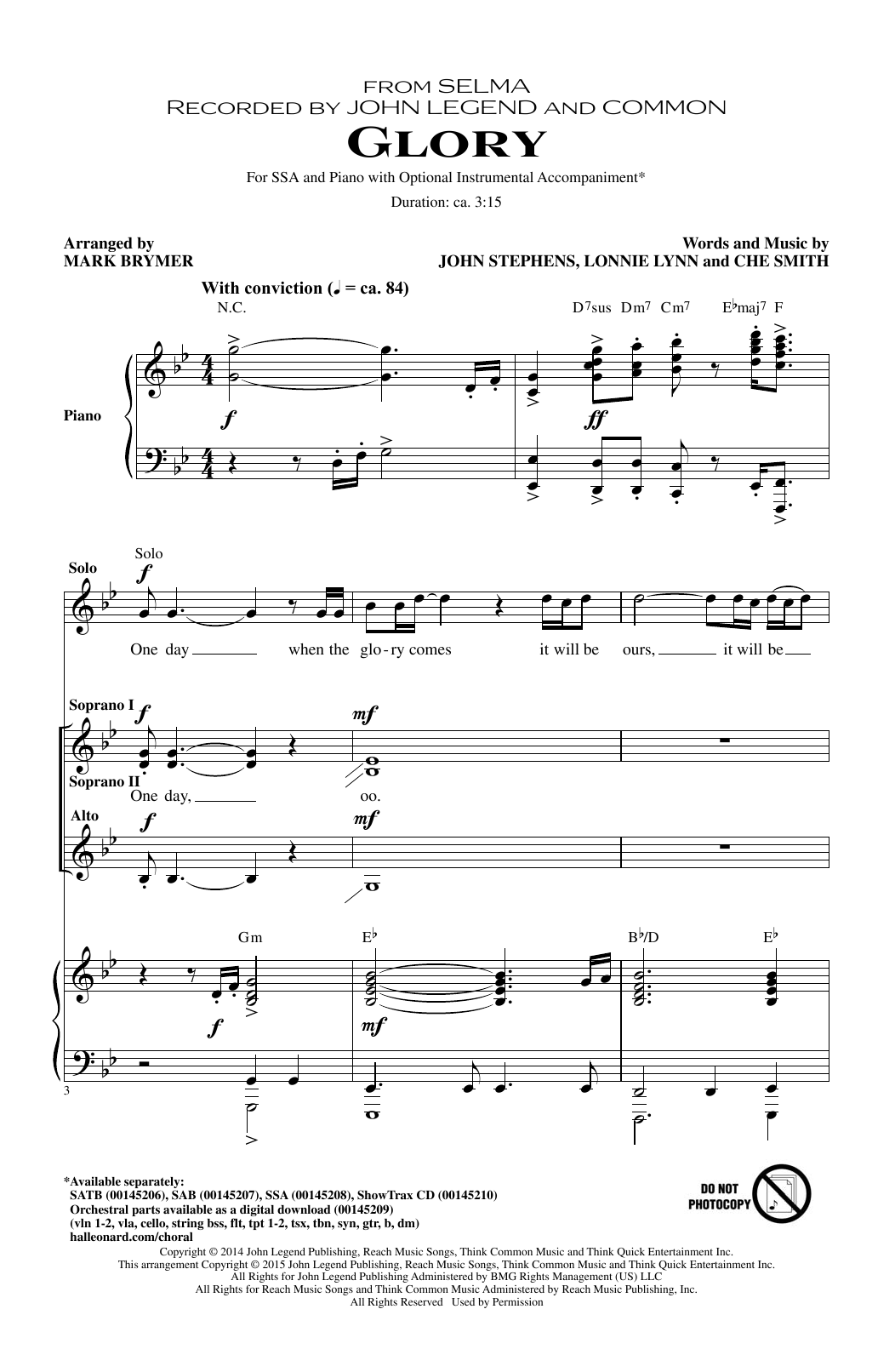 Mark Brymer Glory sheet music notes and chords arranged for SAB Choir