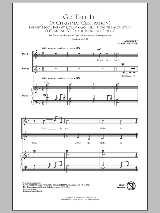 Mark Brymer Go Tell It On The Mountain sheet music notes and chords arranged for 2-Part Choir