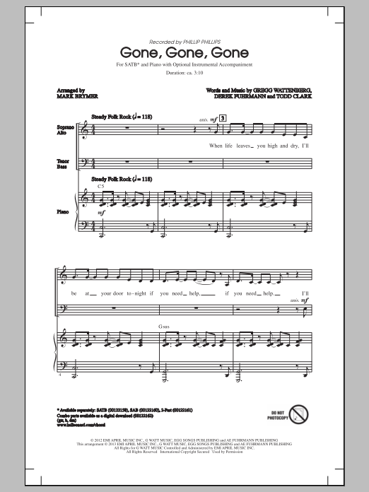 Mark Brymer Gone, Gone, Gone sheet music notes and chords arranged for 2-Part Choir