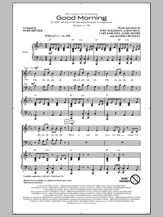 Mark Brymer Good Morning sheet music notes and chords arranged for SAB Choir