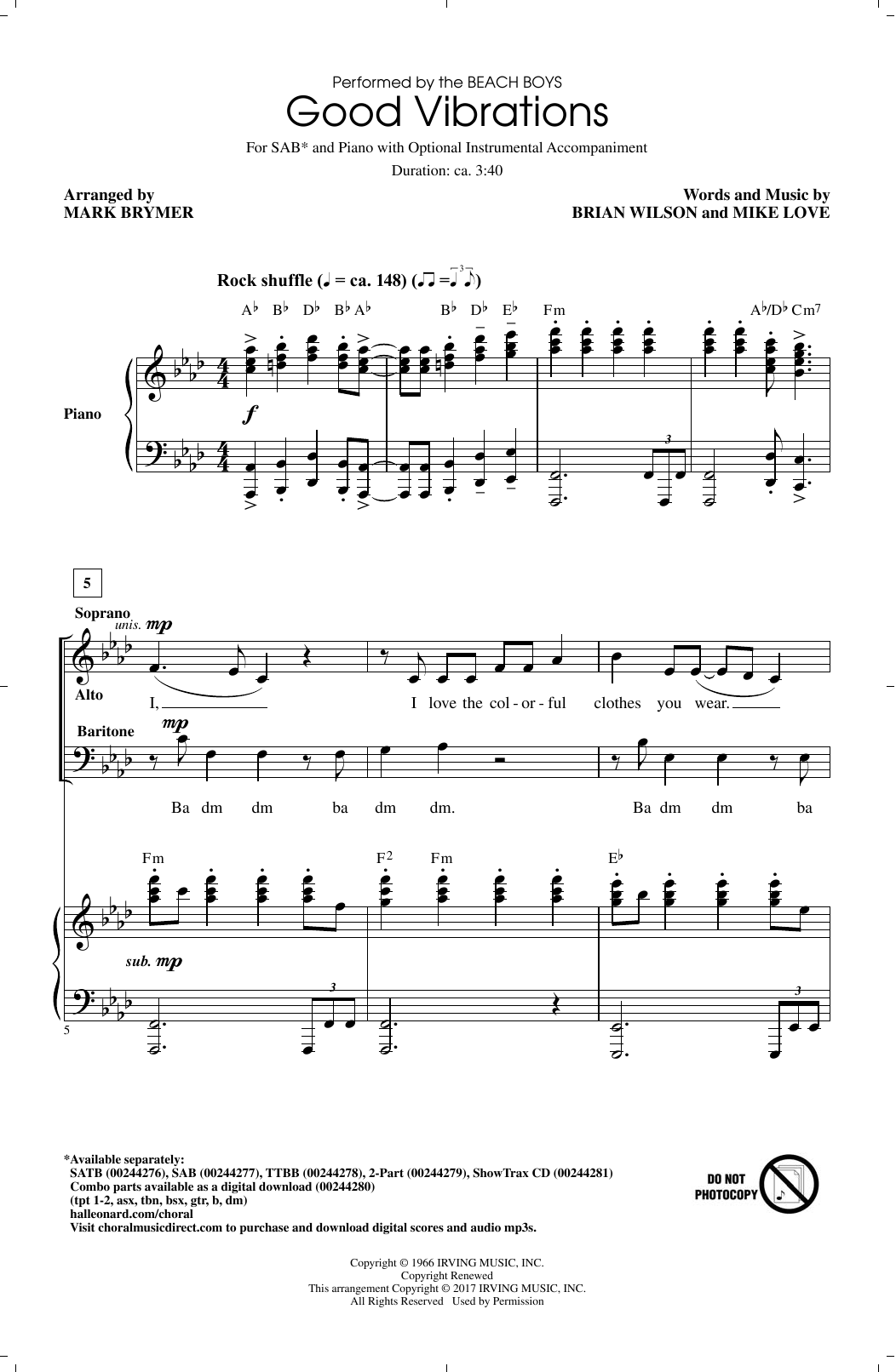 Mark Brymer Good Vibrations sheet music notes and chords arranged for SAB Choir