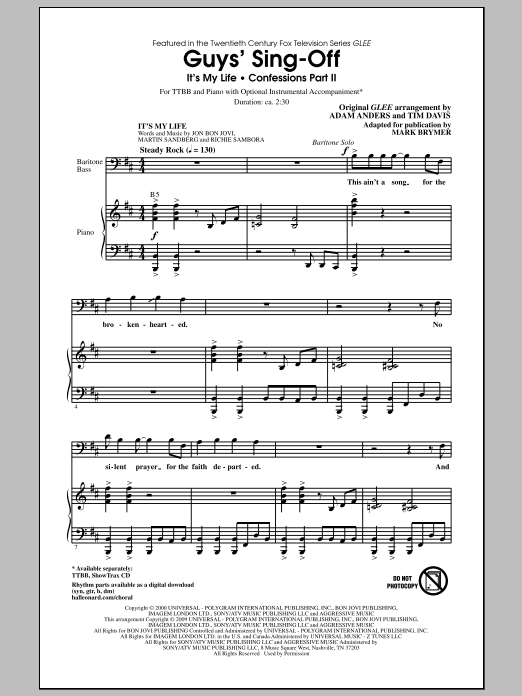 Mark Brymer Guys' Sing-Off (from Glee) sheet music notes and chords arranged for TTBB Choir