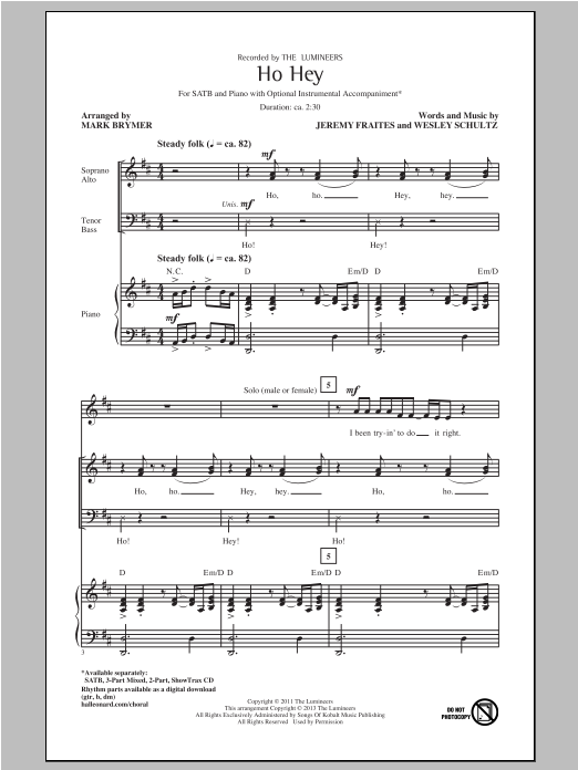 Mark Brymer Ho Hey sheet music notes and chords arranged for 3-Part Mixed Choir