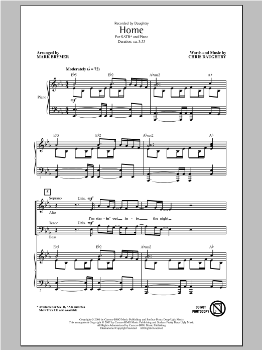 Mark Brymer Home sheet music notes and chords arranged for SATB Choir