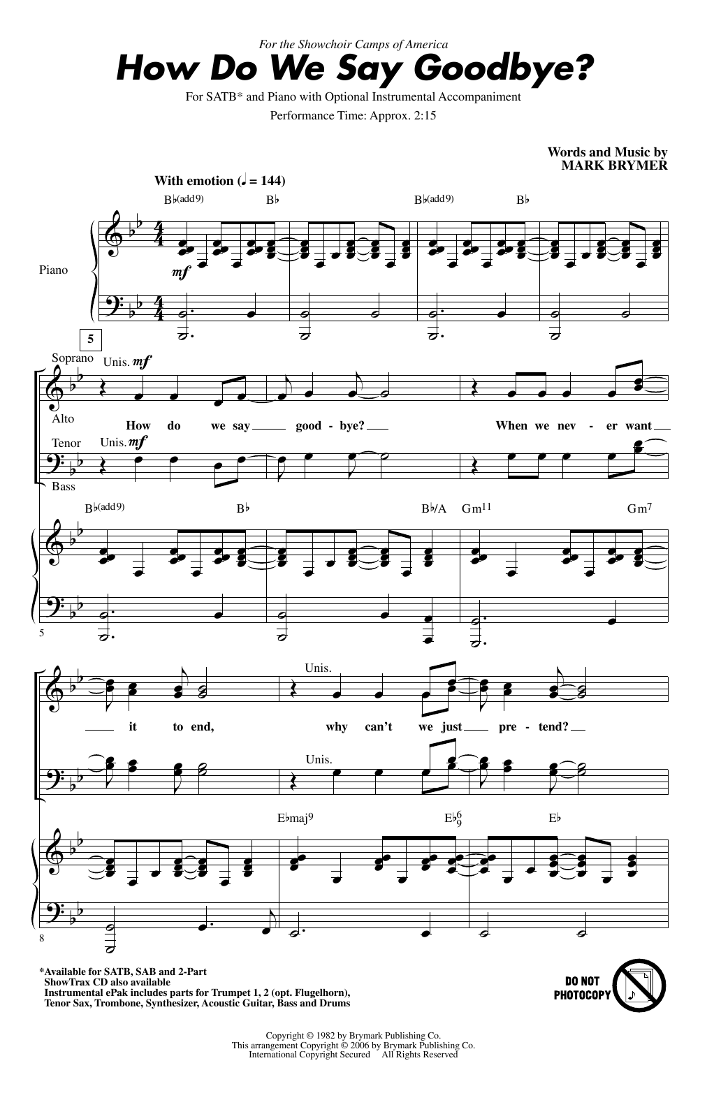 Mark Brymer How Do We Say Goodbye sheet music notes and chords arranged for 2-Part Choir
