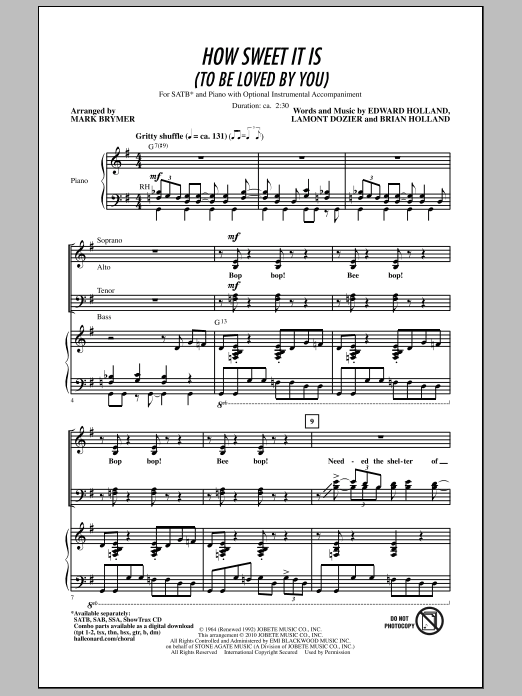 Mark Brymer How Sweet It Is (To Be Loved By You) sheet music notes and chords arranged for SSA Choir