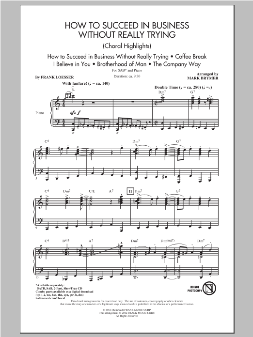 Mark Brymer How to Succeed In Business Without Really Trying (Medley) sheet music notes and chords arranged for SAB Choir