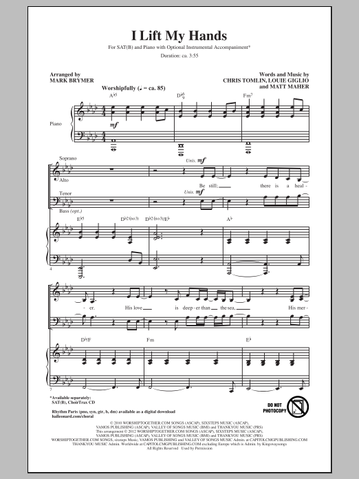 Mark Brymer I Lift My Hands sheet music notes and chords arranged for SATB Choir