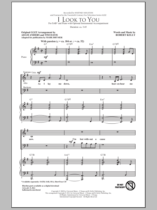Mark Brymer I Look To You sheet music notes and chords arranged for SSA Choir