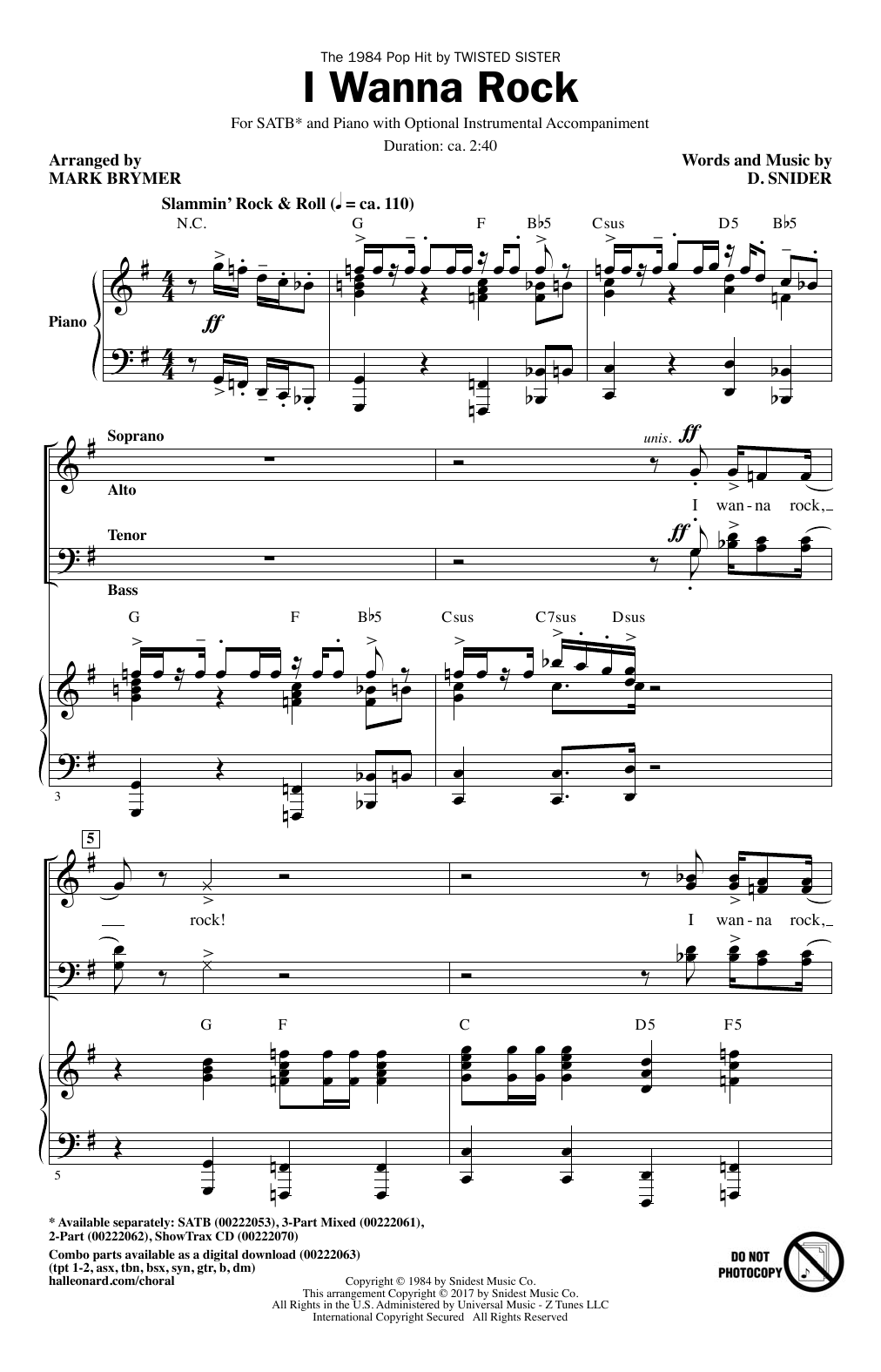 Mark Brymer I Wanna Rock sheet music notes and chords arranged for 2-Part Choir