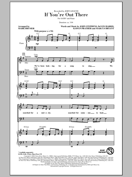 Mark Brymer If You're Out There sheet music notes and chords arranged for SAB Choir