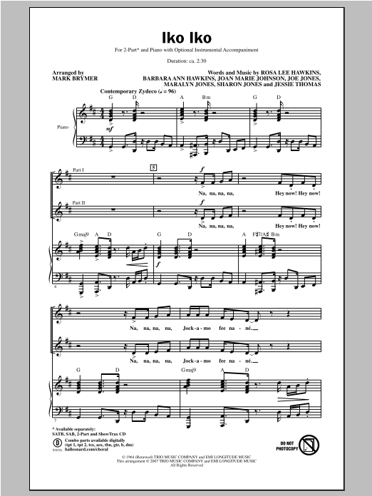Mark Brymer Iko Iko sheet music notes and chords arranged for SAB Choir