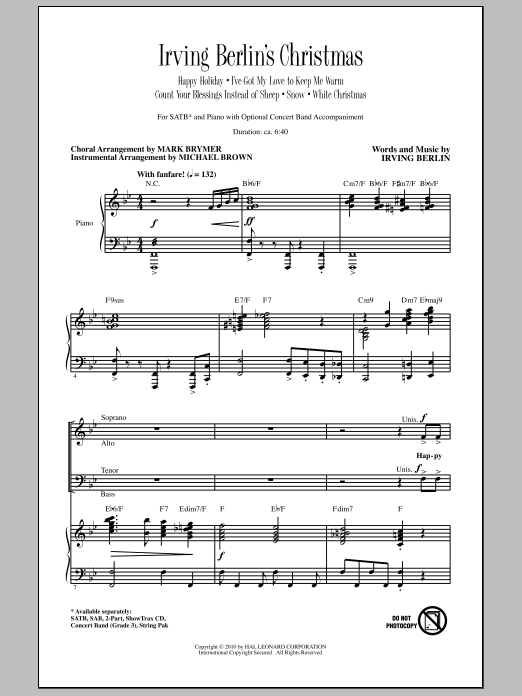Mark Brymer Irving Berlin's Christmas (Medley) sheet music notes and chords arranged for SAB Choir