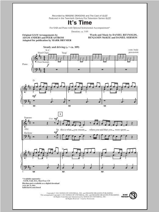 Mark Brymer It's Time sheet music notes and chords arranged for SSA Choir