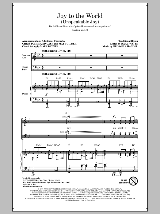 Mark Brymer Joy To The World (Unspeakable Joy) sheet music notes and chords arranged for SATB Choir