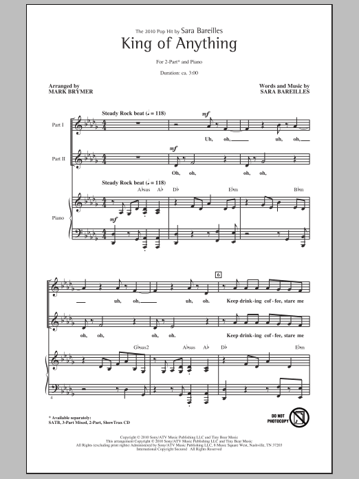 Mark Brymer King Of Anything sheet music notes and chords arranged for 3-Part Mixed Choir