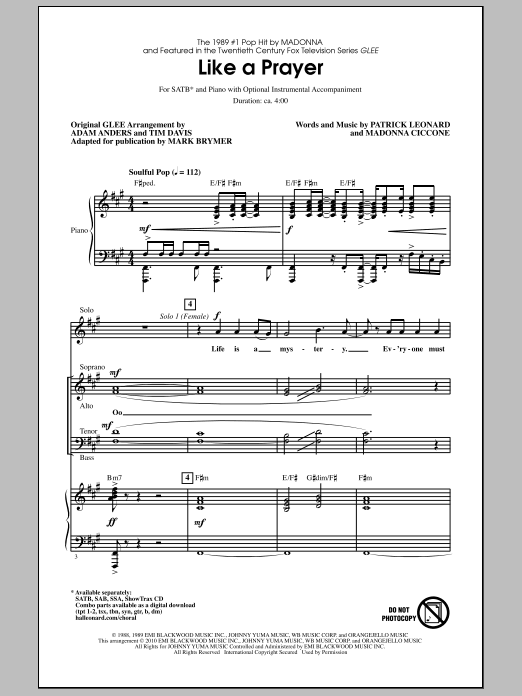 Mark Brymer Like A Prayer sheet music notes and chords arranged for SATB Choir
