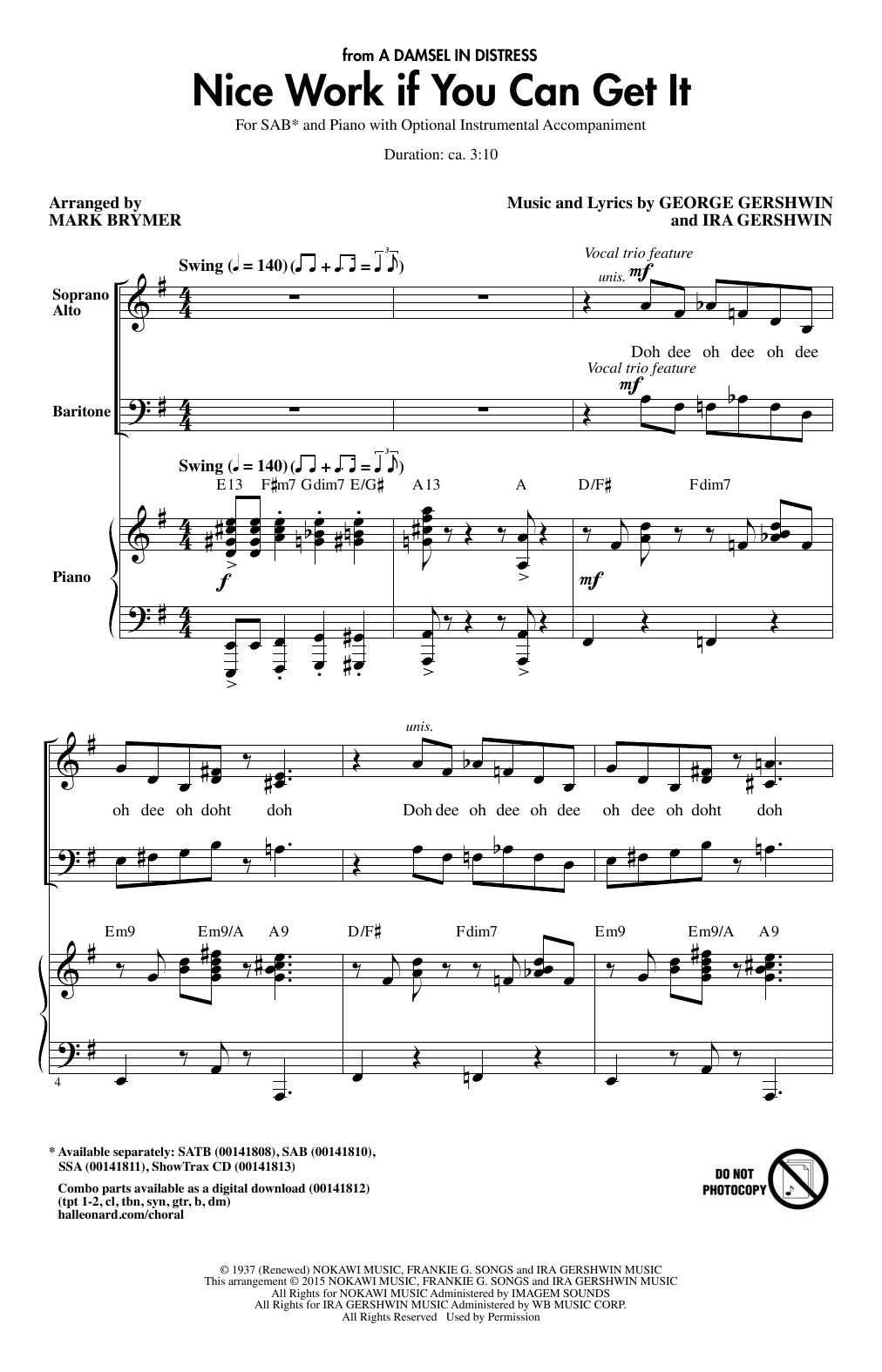 Mark Brymer Nice Work If You Can Get It sheet music notes and chords arranged for SSA Choir
