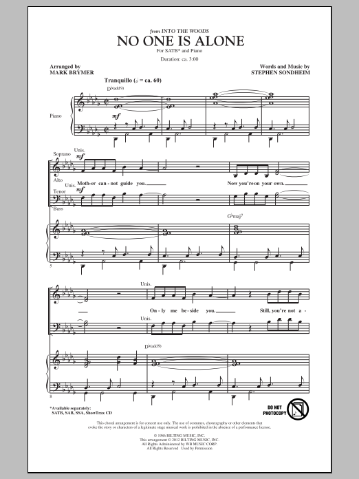 Mark Brymer No One Is Alone - Part I sheet music notes and chords arranged for SAB Choir