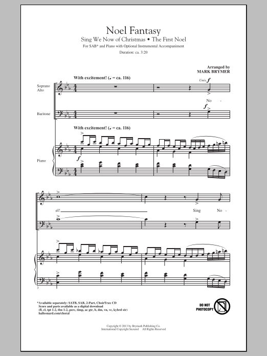 Mark Brymer Noel Fantasy sheet music notes and chords arranged for SATB Choir