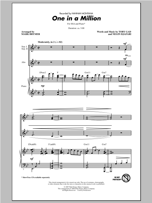 Mark Brymer One In A Million sheet music notes and chords arranged for SSA Choir