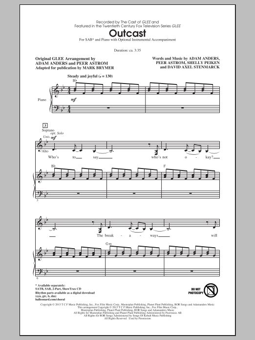 Mark Brymer Outcast sheet music notes and chords arranged for SAB Choir