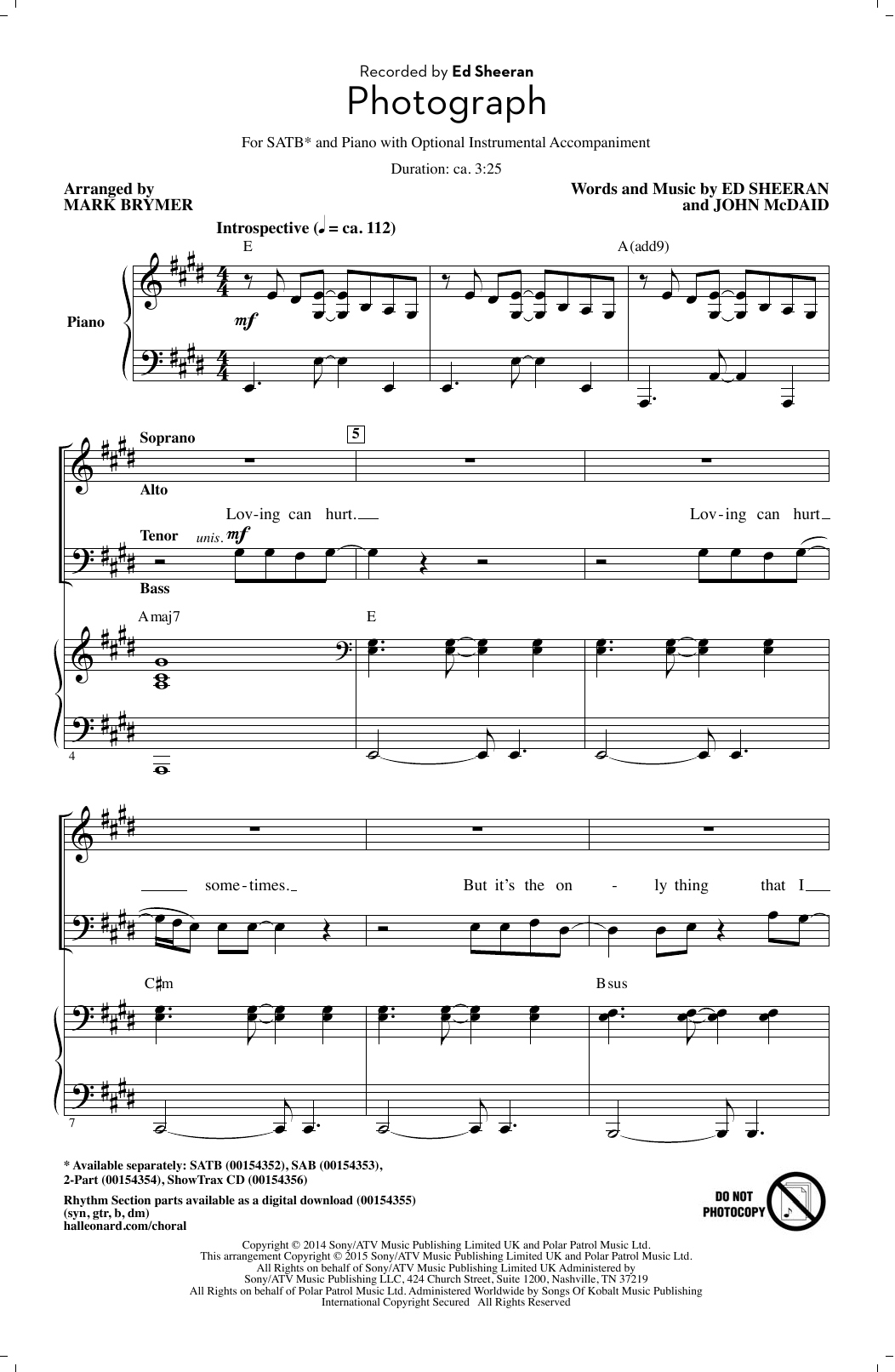 Mark Brymer Photograph sheet music notes and chords arranged for SATB Choir
